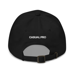 back of Black tennis dad hat - embroidered Casual Pro logo 