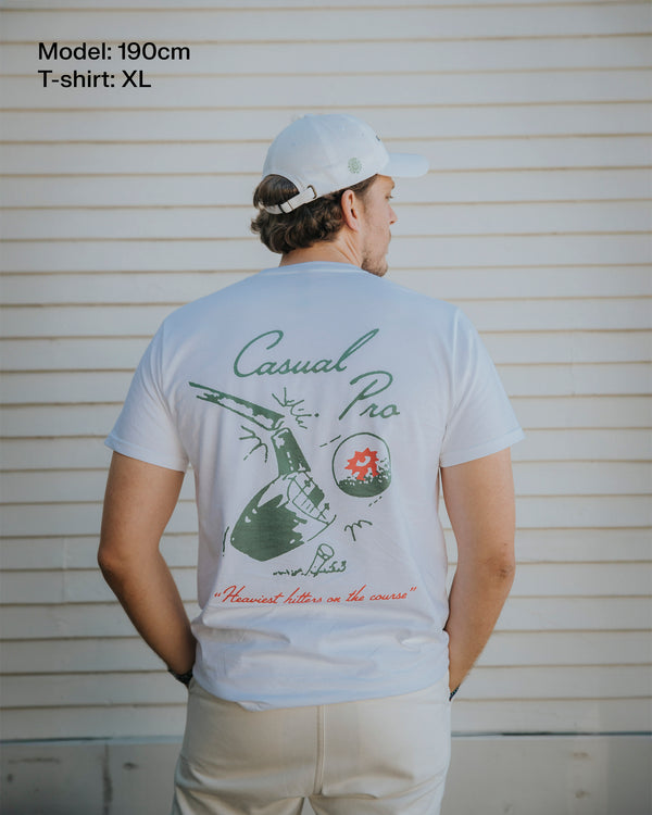 Man wearing a funny golf t-shirt with back print