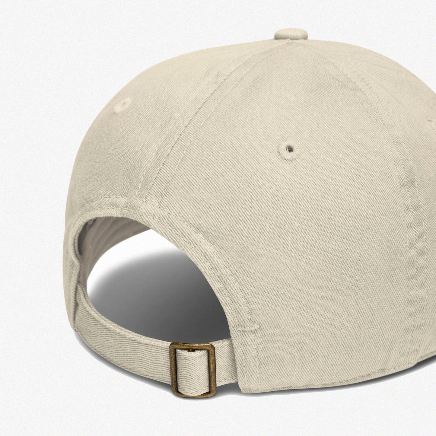 Beige Tennis Hat from the back, 6 panel hat, Organic cotton