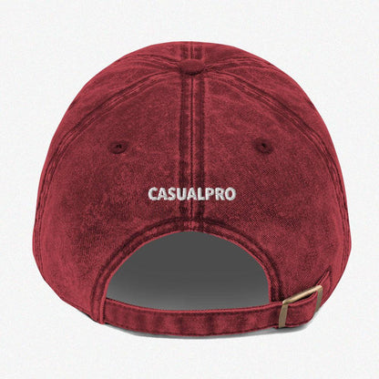 Red Vintage dad hat with embroidered logo at the back